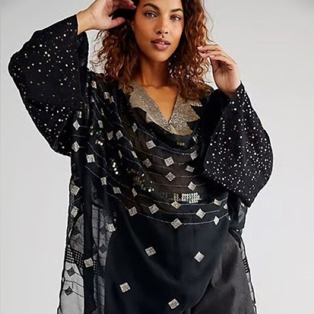 RARE Black and Silver Sequin Tunic Assuit Egyptian style Free People